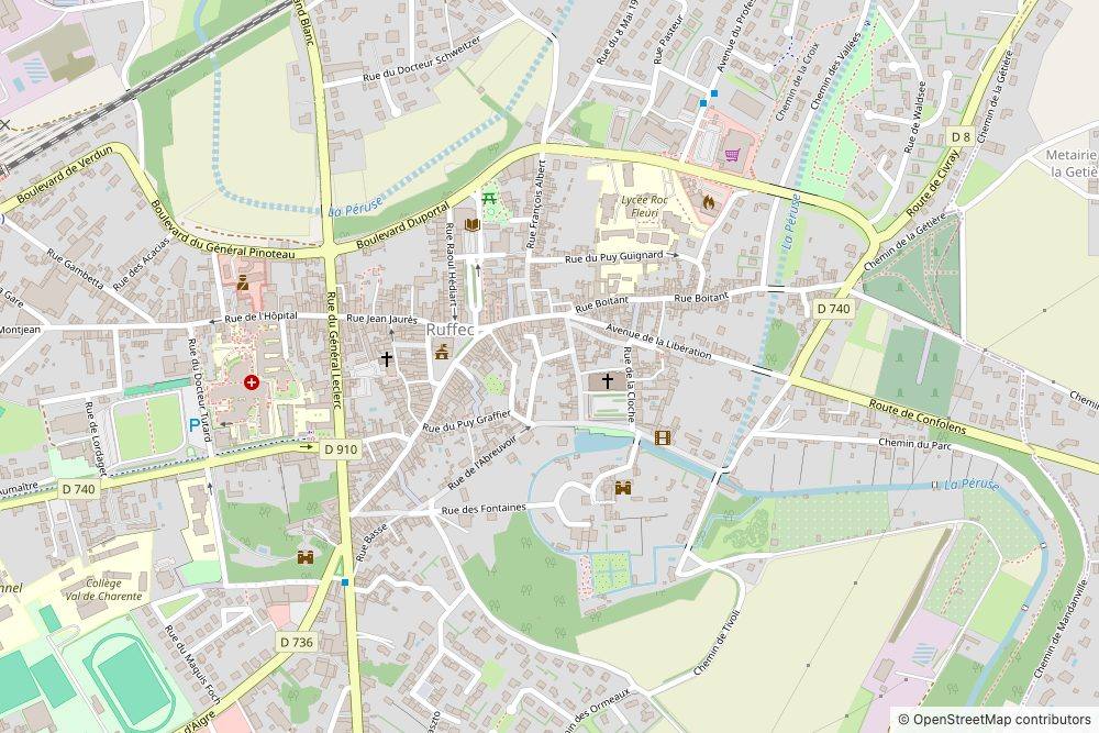 Plan d'accès au Garage Musset — 56 avenue Célestin Sieur, 16700 Ruffec. Données cartographiques © OpenStreetMap contributors
